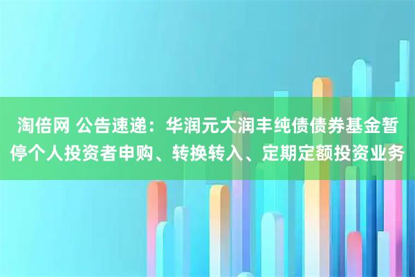 淘倍网 公告速递：华润元大润丰纯债债券基金暂停个人投资者申购、转换转入、定期定额投资业务