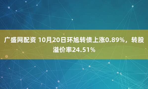 广盛网配资 10月20日环旭转债上涨0.89%，转股溢价率24.51%